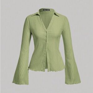 Green Striped Women's Top